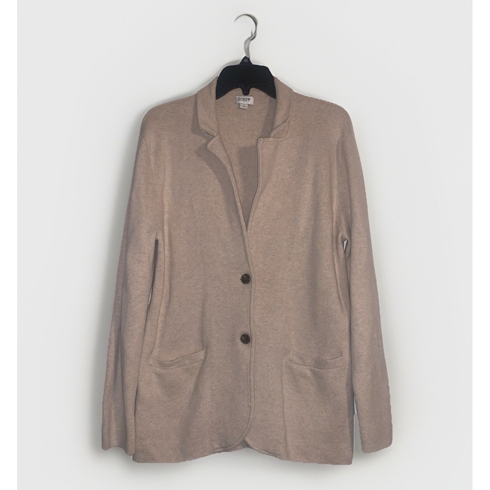 J Crew Sweater Blazer Womens Large Beige Knit Jacket Classic preppy schoolboy